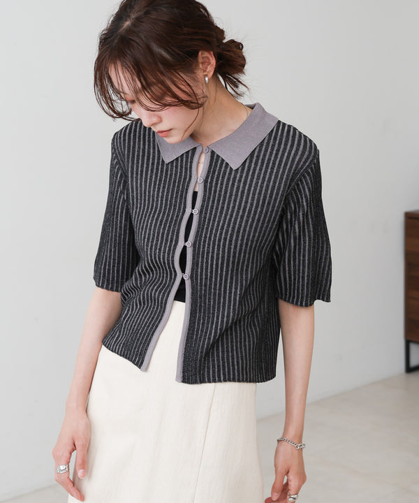 衿付き配色ニット