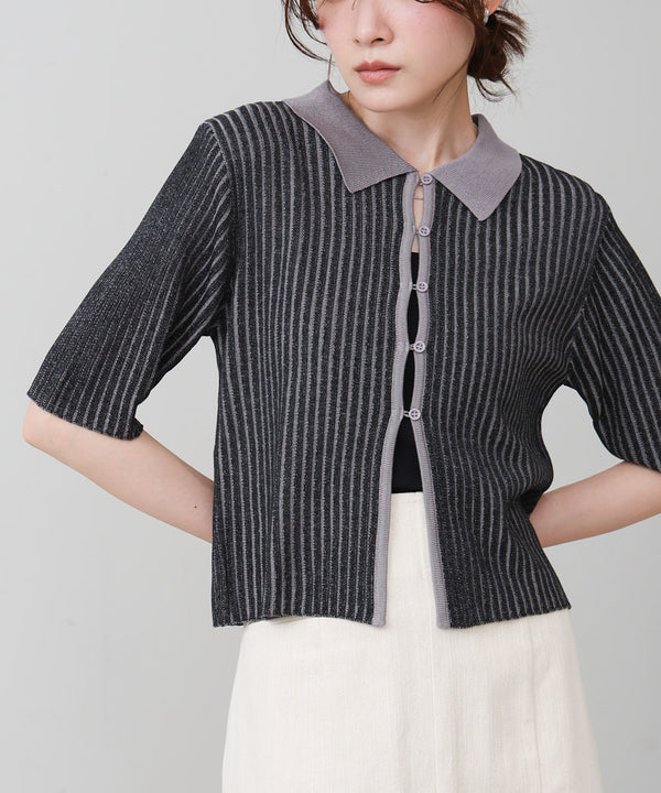 衿付き配色ニット