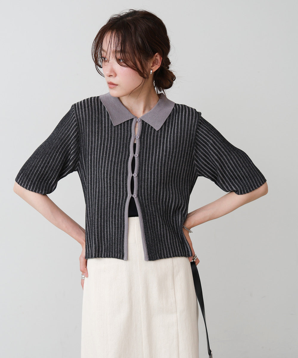 衿付き配色ニット