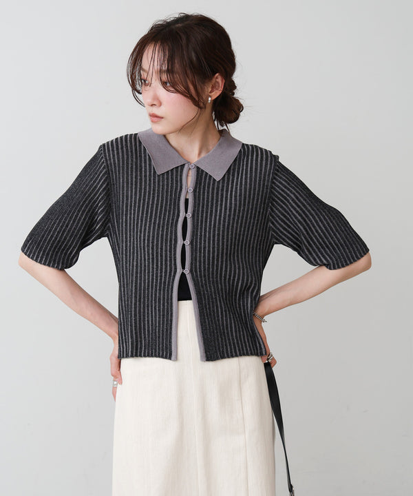 衿付き配色ニット