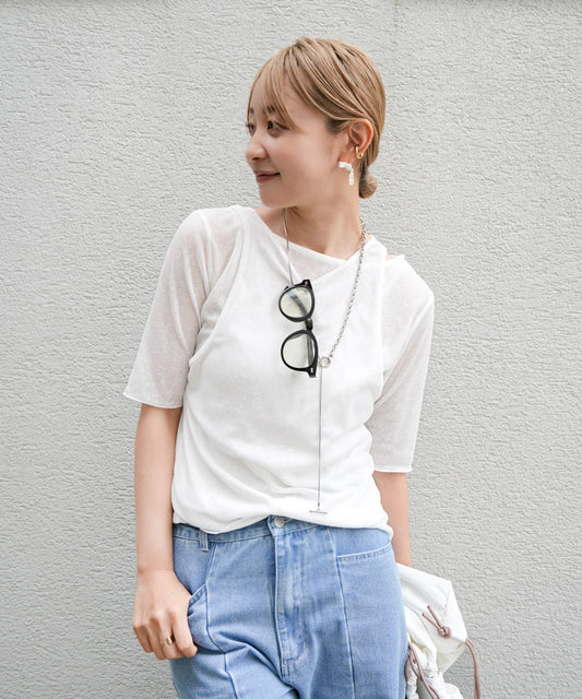 【2点セット】5分袖レイヤードセットシアーカットソー