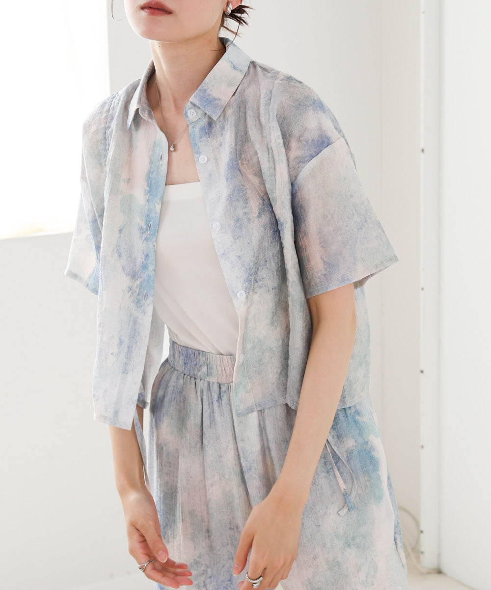 ニュアンスプリントドロストシアーシャツ
