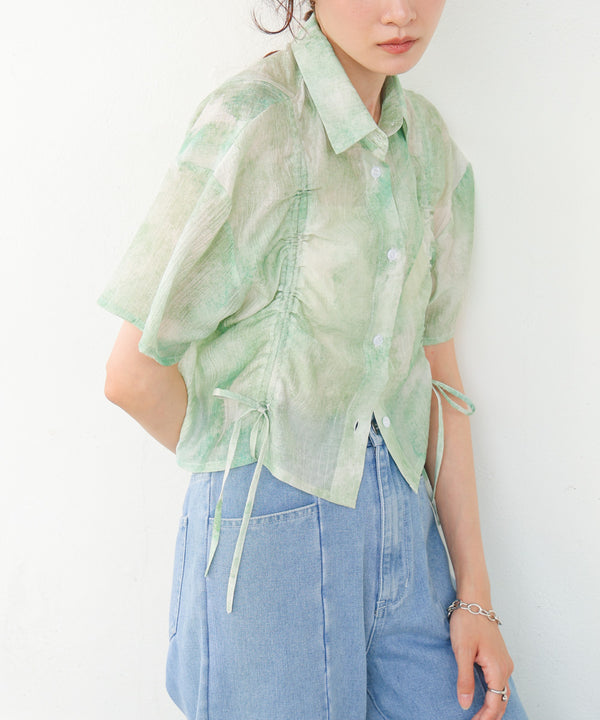 ニュアンスプリントドロストシアーシャツ