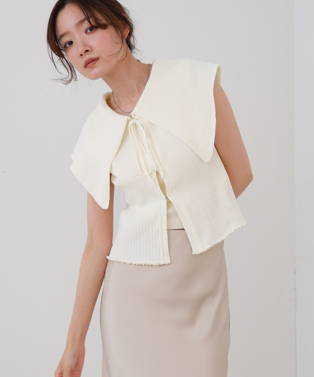 ビッグカラーサマーニットトップス