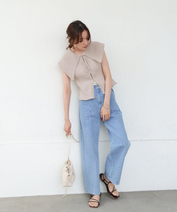 ビッグカラーサマーニットトップス