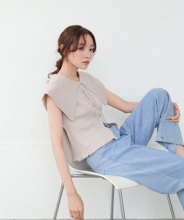 ビッグカラーサマーニットトップス