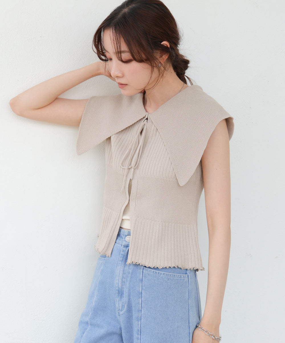 ビッグカラーサマーニットトップス