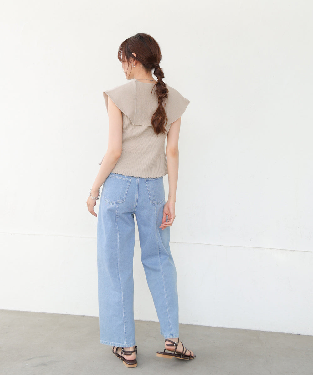 ビッグカラーサマーニットトップス