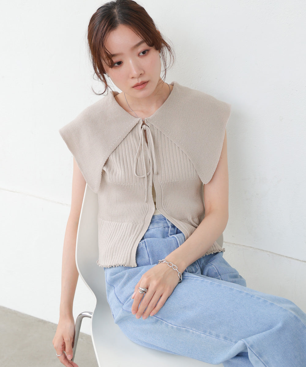 ビッグカラーサマーニットトップス