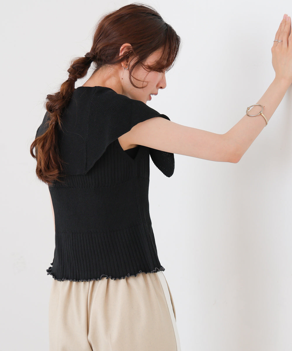 ビッグカラーサマーニットトップス