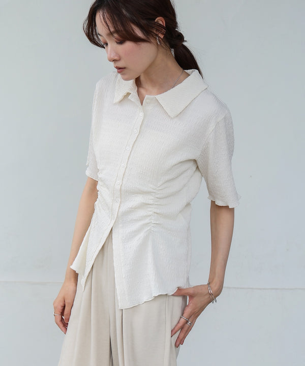 衿付き半袖ギャザーカットソー