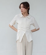 衿付き半袖ギャザーカットソー