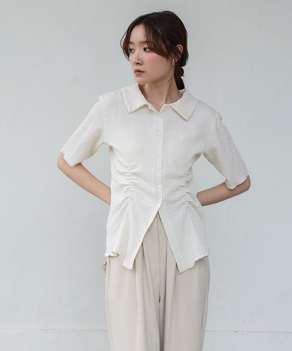 衿付き半袖ギャザーカットソー