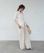 衿付き半袖ギャザーカットソー