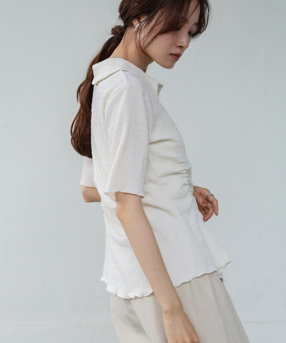 衿付き半袖ギャザーカットソー