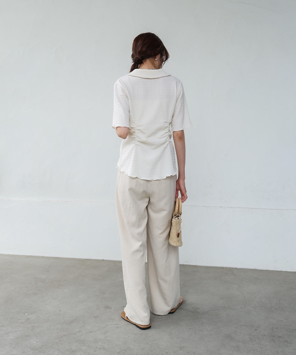 衿付き半袖ギャザーカットソー