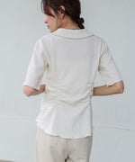 衿付き半袖ギャザーカットソー