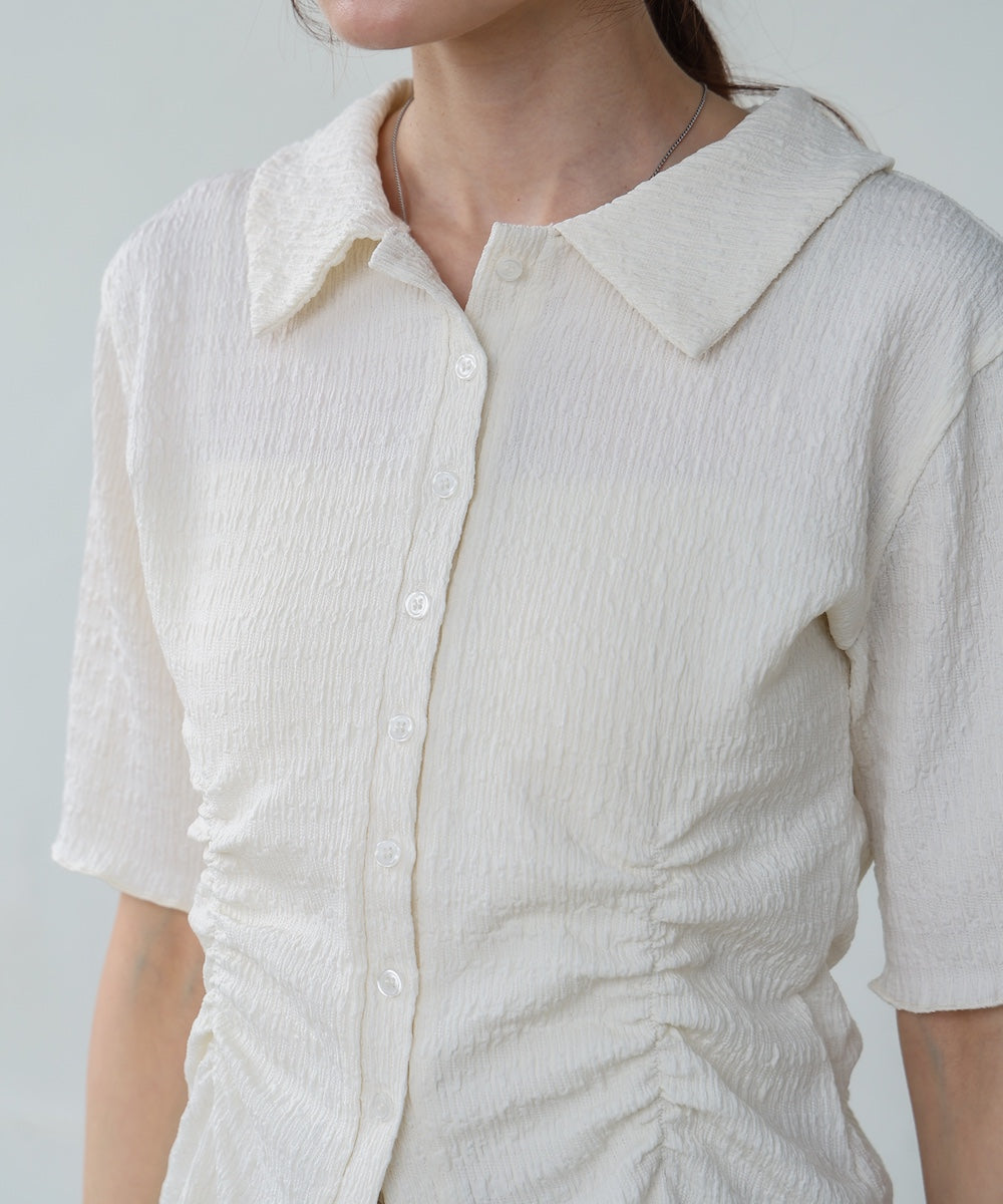 衿付き半袖ギャザーカットソー