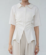 衿付き半袖ギャザーカットソー