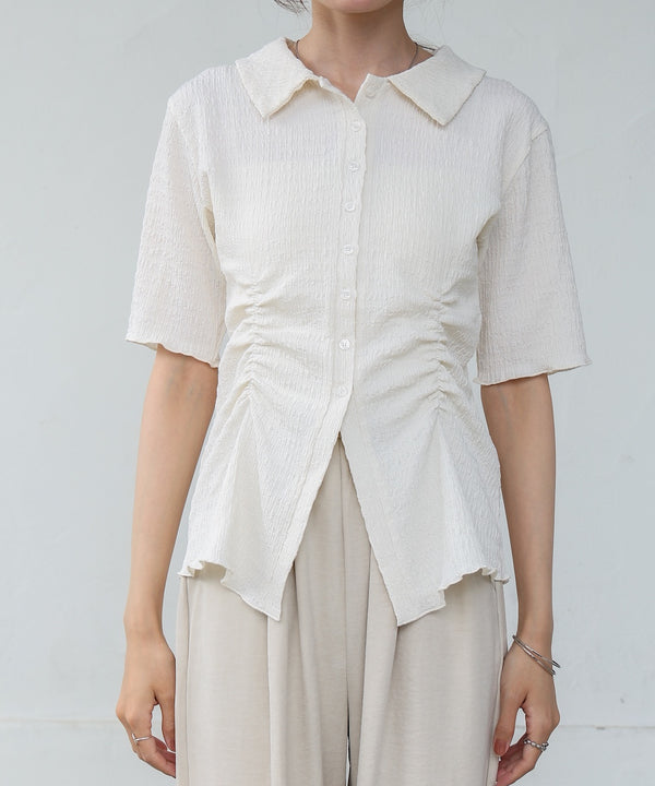 衿付き半袖ギャザーカットソー