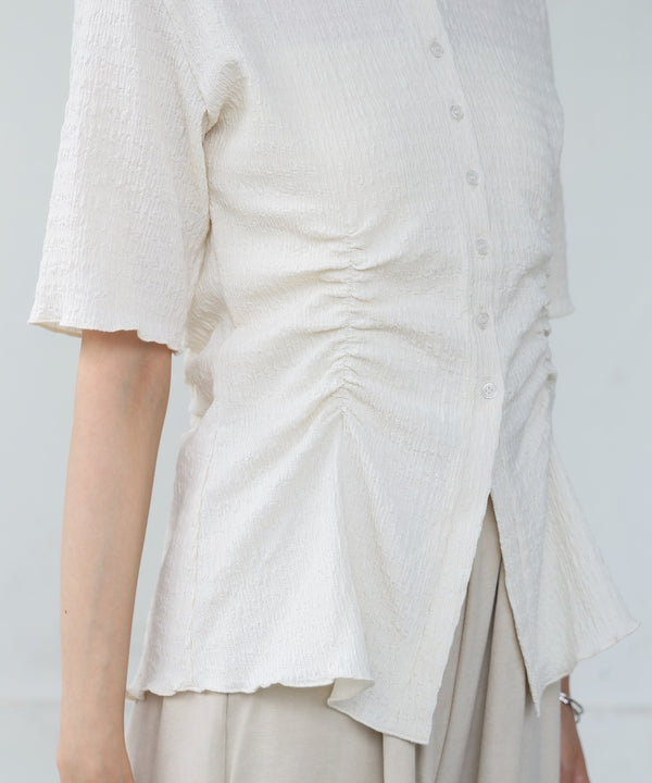 衿付き半袖ギャザーカットソー