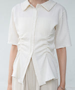 衿付き半袖ギャザーカットソー