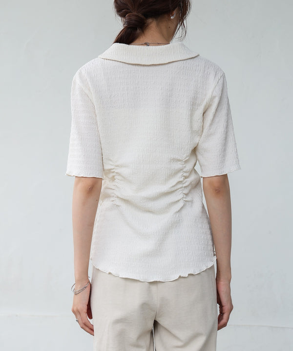 衿付き半袖ギャザーカットソー