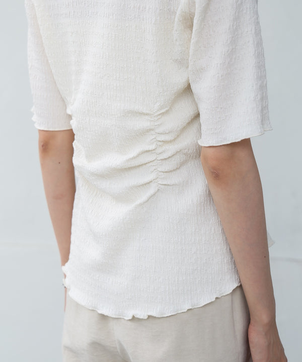 衿付き半袖ギャザーカットソー