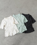 衿付き半袖ギャザーカットソー