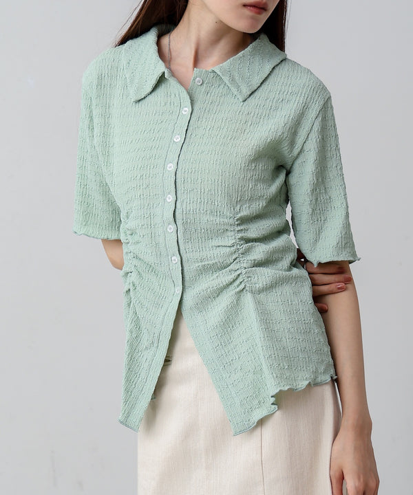 衿付き半袖ギャザーカットソー