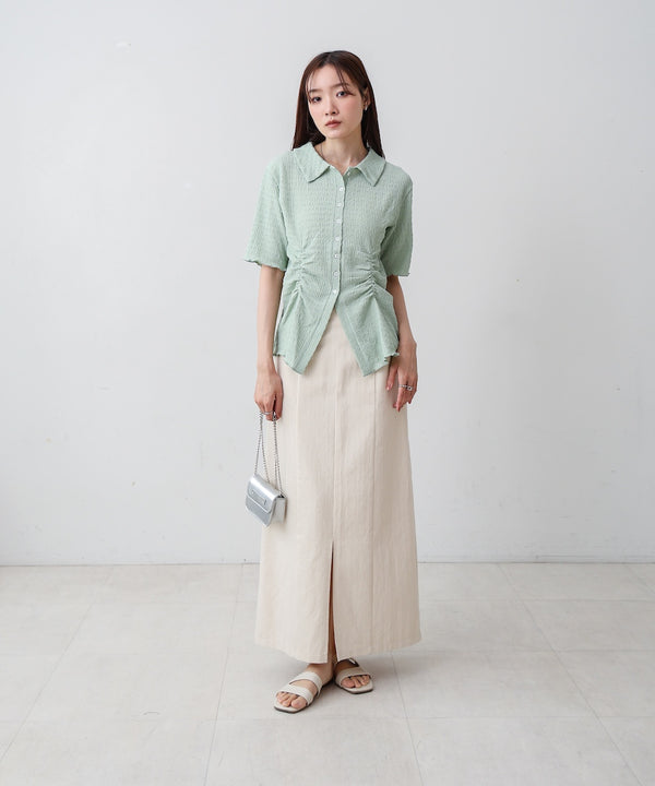 衿付き半袖ギャザーカットソー