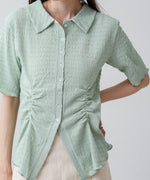 衿付き半袖ギャザーカットソー