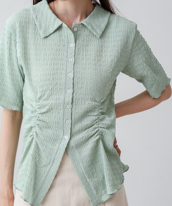 衿付き半袖ギャザーカットソー