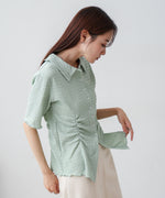 衿付き半袖ギャザーカットソー