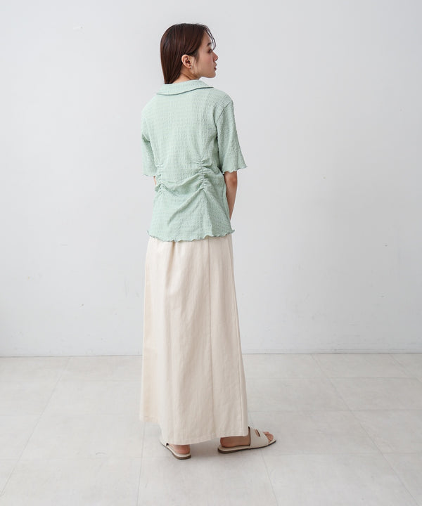 衿付き半袖ギャザーカットソー