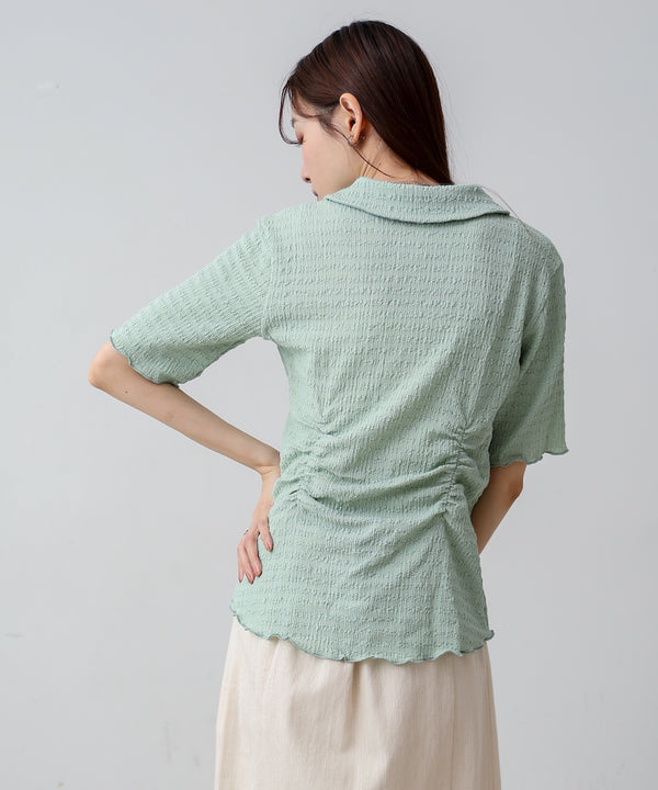 衿付き半袖ギャザーカットソー