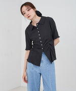 衿付き半袖ギャザーカットソー