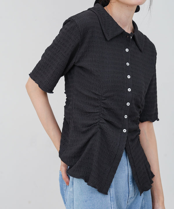 衿付き半袖ギャザーカットソー