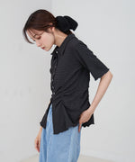 衿付き半袖ギャザーカットソー