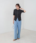 衿付き半袖ギャザーカットソー