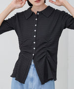 衿付き半袖ギャザーカットソー