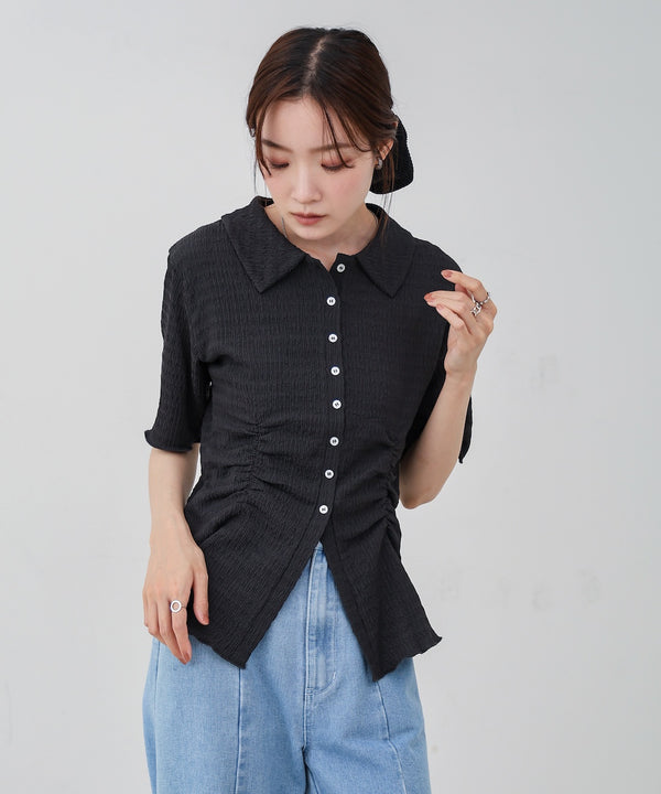 衿付き半袖ギャザーカットソー