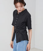 衿付き半袖ギャザーカットソー