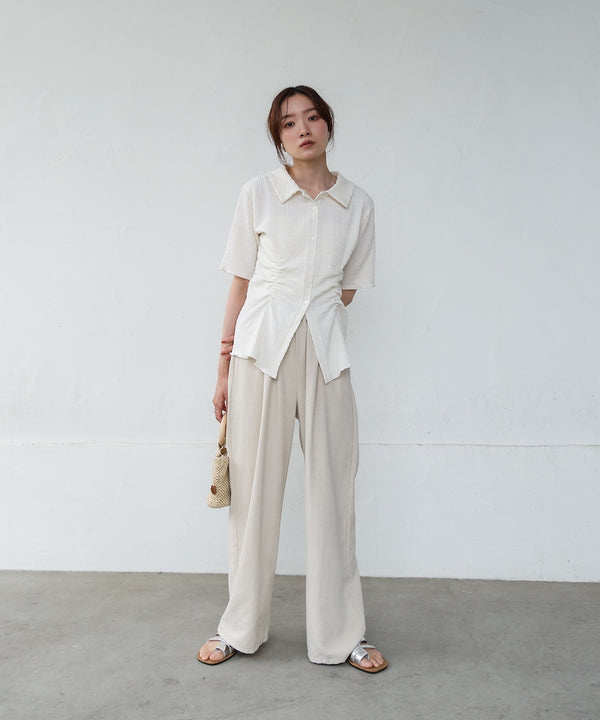 衿付き半袖ギャザーカットソー