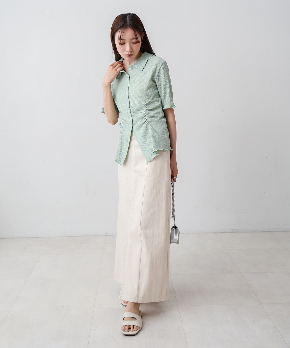 衿付き半袖ギャザーカットソー