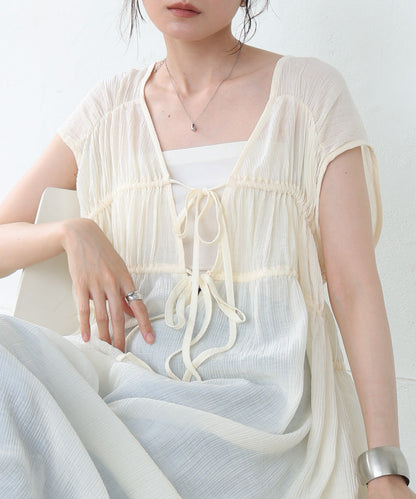 【S・Mサイズ展開】Ｖネックギャザーリボンワンピース