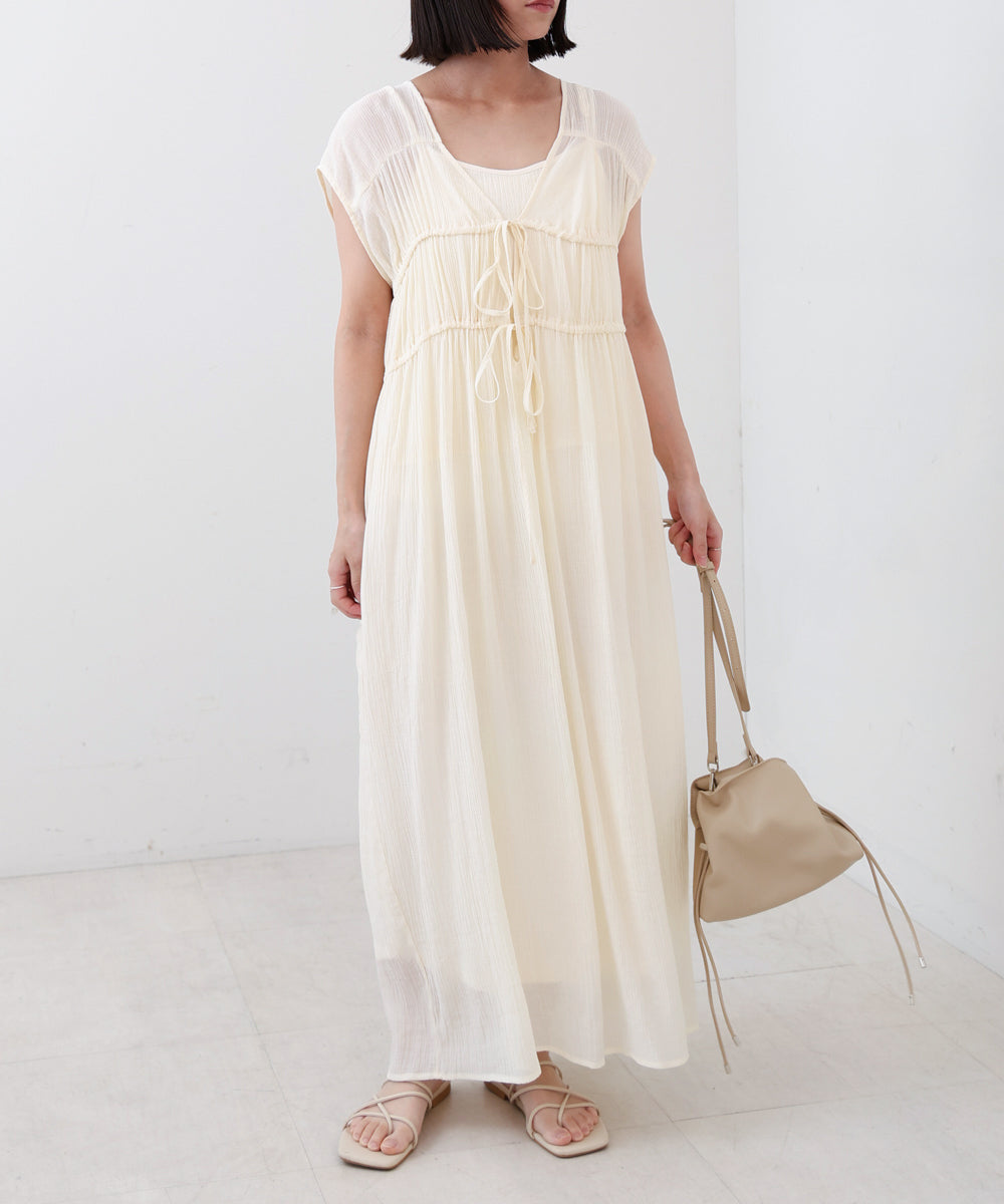 【S・Mサイズ展開】Ｖネックギャザーリボンワンピース