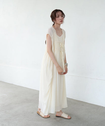 【S・Mサイズ展開】Ｖネックギャザーリボンワンピース