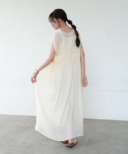 【S・Mサイズ展開】Ｖネックギャザーリボンワンピース