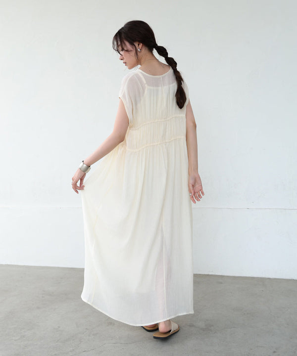 【S・Mサイズ展開】Ｖネックギャザーリボンワンピース